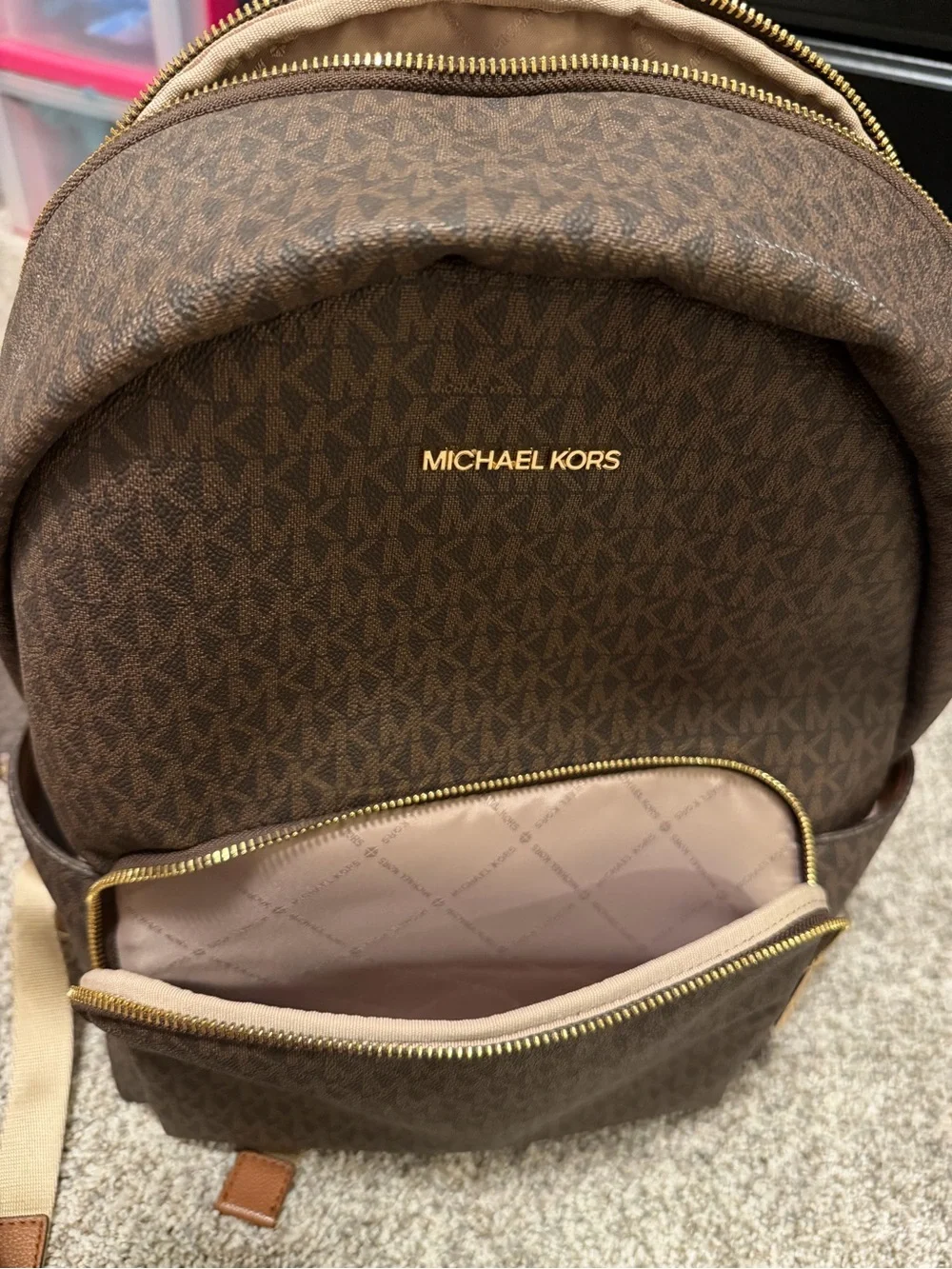 Michael Kors Brown Signature Logo Backpack